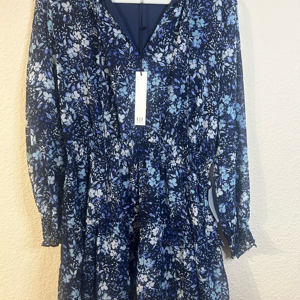 NSR Midnight Blue Long Sleeve Floy Country Cottage Core Floral Dress NWT XL